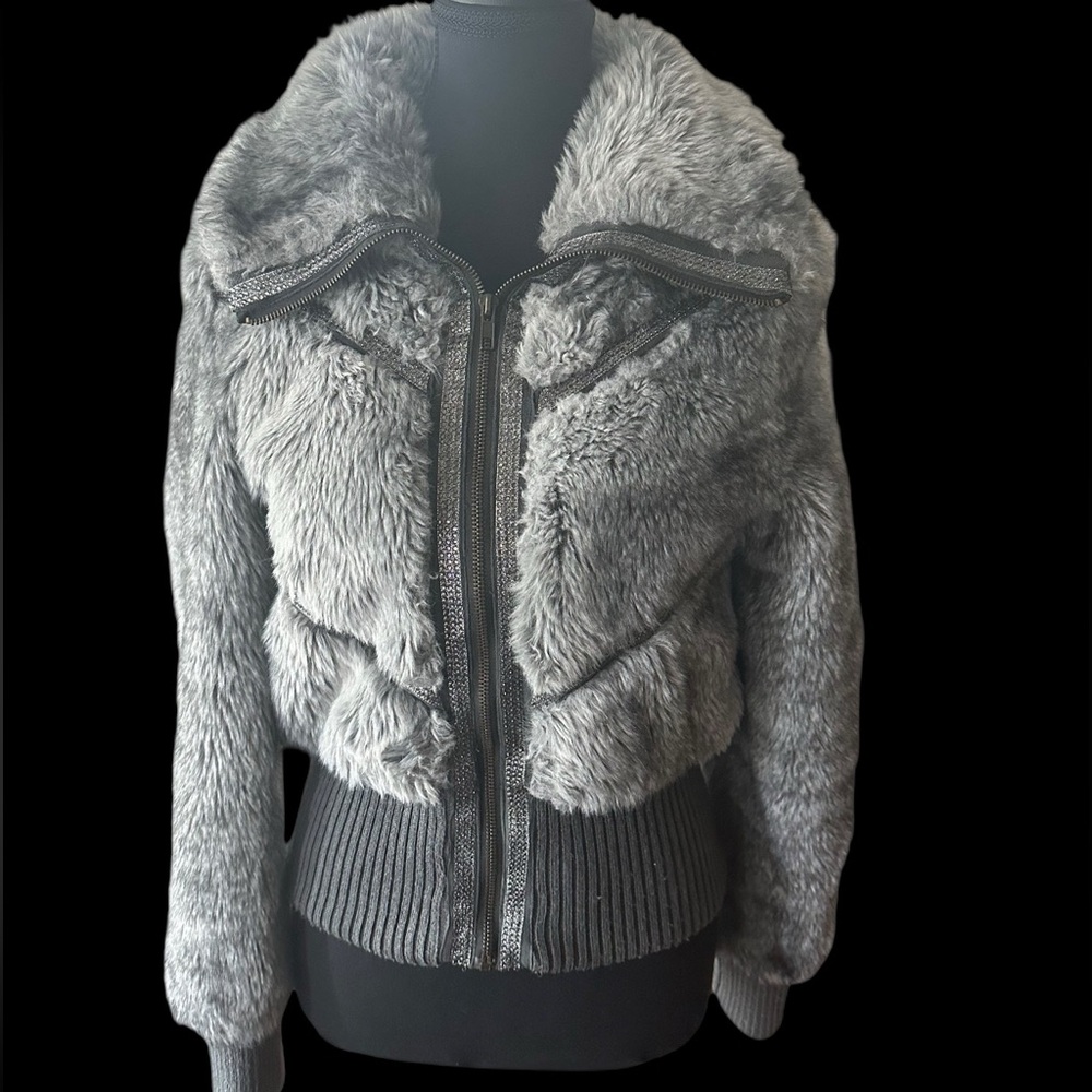 Early 2000s faux fur Chevron bomber